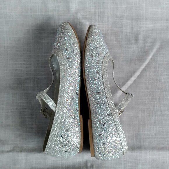 GIRLS SILVER RHINESTONE FLAT DRESSY SHOES BIG KIDS SIZE 4 - Picture 9 of 13